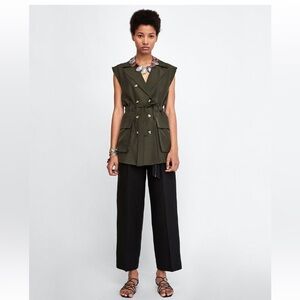 Zara Utility Olive Green belted vest NWT